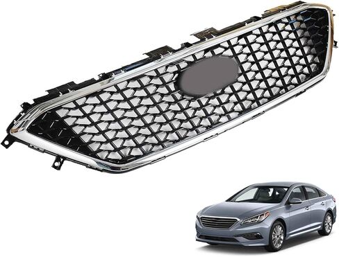 munirater Front Upper Grille Chrome Honeycomb W/O Radar Hole Replacement for 2015-2017 Sonata in Saudi Arabia