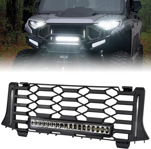 شبكة أمامية من SAUTVS مع ضوء كشاف LED يسار يمين DRL لـ Polaris Ranger XD 1500 Premium/Northstar Edition 2024 2025، شبكة شبكية سوداء مع ملحقات شريط إضاءة LED in Kuwait