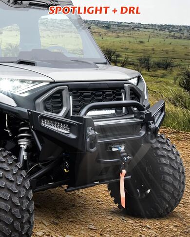 شبكة أمامية من SAUTVS مع ضوء كشاف LED يسار يمين DRL لـ Polaris Ranger XD 1500 Premium/Northstar Edition 2024 2025، شبكة شبكية سوداء مع ملحقات شريط إضاءة LED in Kuwait