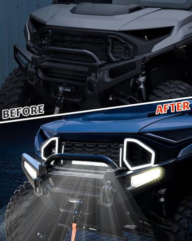 شبكة أمامية من SAUTVS مع ضوء كشاف LED يسار يمين DRL لـ Polaris Ranger XD 1500 Premium/Northstar Edition 2024 2025، شبكة شبكية سوداء مع ملحقات شريط إضاءة LED in Kuwait
