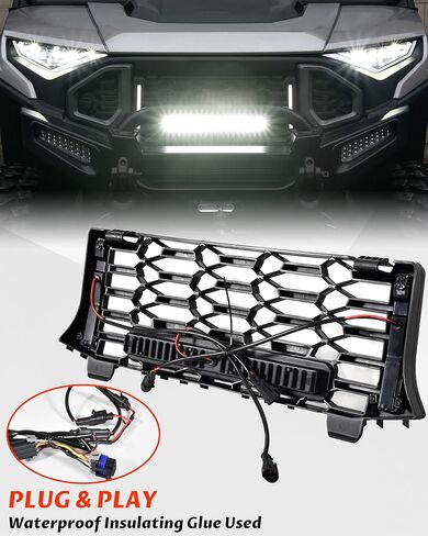 شبكة أمامية من SAUTVS مع ضوء كشاف LED يسار يمين DRL لـ Polaris Ranger XD 1500 Premium/Northstar Edition 2024 2025، شبكة شبكية سوداء مع ملحقات شريط إضاءة LED in Kuwait