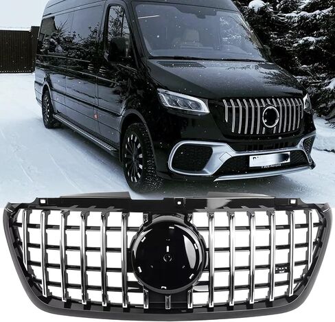 Compatible with Mercedes Benz 2019 2020 2021 2022 2023 2024 Sprinter/eSprinter W907/910 1500 2500 3500XD 4500 GT Style Front Bumper Grille Black with Black Trim grill in Kuwait