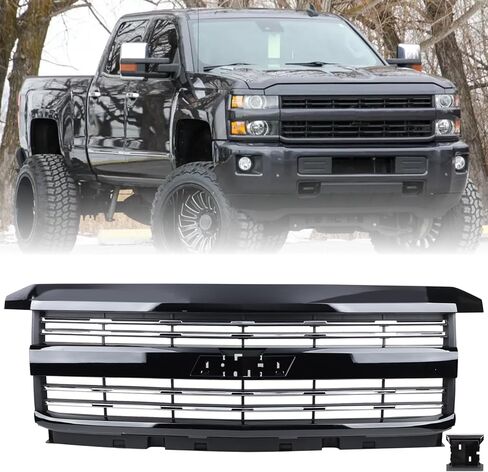 Glossy Black Bumper Grille Compatible With 2015-2019 Chevy Silverado 2500 3500 HD Front Bumper Grill Replacement 23335302 23335298 GM1200839 in Kuwait