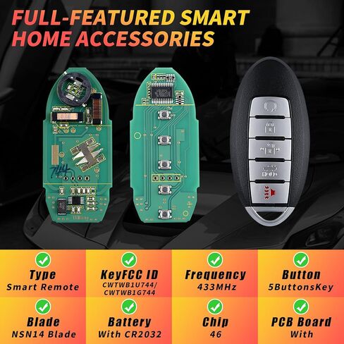 ABUDU مناسب لـ 2017-2020 نيسان أرمادا مفتاح ذكي عن بعد فوب 433 ميجا هرتز 46 رقاقة 5 أزرار سيدان بدون شعار معرف لجنة الاتصالات الفيدرالية: CWTWB1U744 / CWTWB1G744 in Kuwait