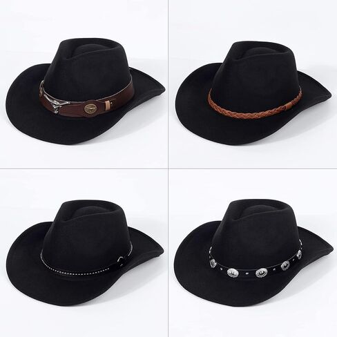2 Pack Western Cowboy Hats for Women and Men Classic Felt Wide Brim Costume Cow Boy Hat Roll Up Brim Cowgirl Hat in Kuwait