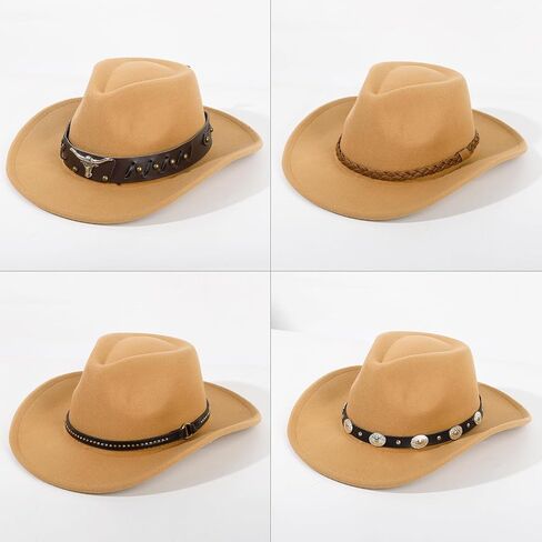 2 Pack Western Cowboy Hats for Women and Men Classic Felt Wide Brim Costume Cow Boy Hat Roll Up Brim Cowgirl Hat in Kuwait