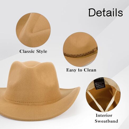 2 Pack Western Cowboy Hats for Women and Men Classic Felt Wide Brim Costume Cow Boy Hat Roll Up Brim Cowgirl Hat in Kuwait