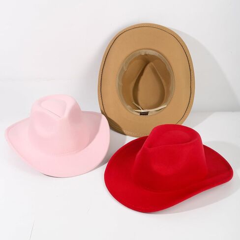 2 Pack Western Cowboy Hats for Women and Men Classic Felt Wide Brim Costume Cow Boy Hat Roll Up Brim Cowgirl Hat in Kuwait