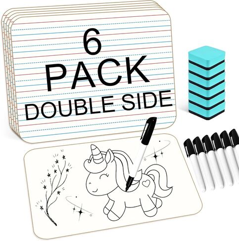 6 عبوات من ألواح بيضاء صغيرة مع خطوط مقاس 9 × 12 بوصة مزدوجة الجوانب صغيرة قابلة للمسح الجاف للفصل الدراسي حزمة محمولة قابلة للمسح الجاف لمستلزمات المعلمين للأطفال مع 6 محايات و6 أقلام تحديد in Kuwait