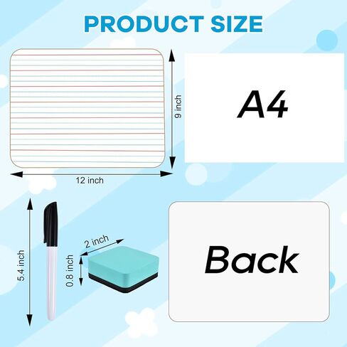 6 عبوات من ألواح بيضاء صغيرة مع خطوط مقاس 9 × 12 بوصة مزدوجة الجوانب صغيرة قابلة للمسح الجاف للفصل الدراسي حزمة محمولة قابلة للمسح الجاف لمستلزمات المعلمين للأطفال مع 6 محايات و6 أقلام تحديد in Kuwait