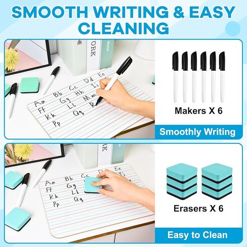 6 عبوات من ألواح بيضاء صغيرة مع خطوط مقاس 9 × 12 بوصة مزدوجة الجوانب صغيرة قابلة للمسح الجاف للفصل الدراسي حزمة محمولة قابلة للمسح الجاف لمستلزمات المعلمين للأطفال مع 6 محايات و6 أقلام تحديد in Kuwait
