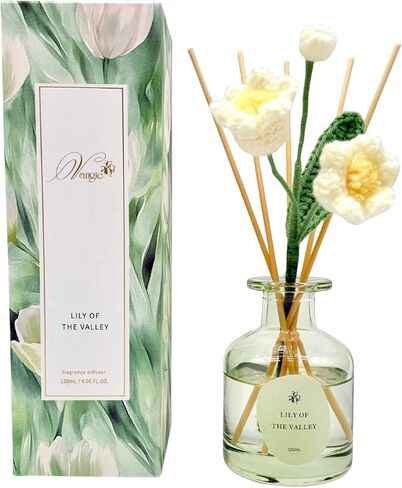VANGIE Lily of The Valley Reed Diffuser for Home | Fresh Floral Scent | Elegant Glass Bottle with Handmade Flower | Long-Lasting, Vegan | Bedroom & Living Spaces in Saudi Arabia