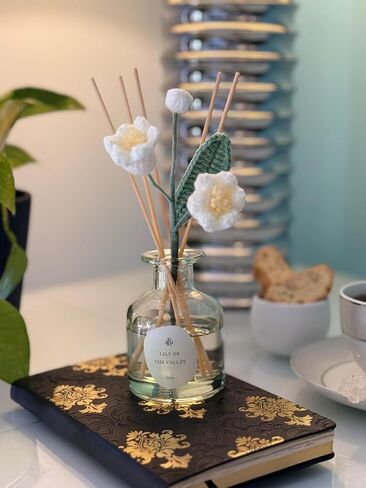 VANGIE Lily of The Valley Reed Diffuser for Home | Fresh Floral Scent | Elegant Glass Bottle with Handmade Flower | Long-Lasting, Vegan | Bedroom & Living Spaces in Saudi Arabia