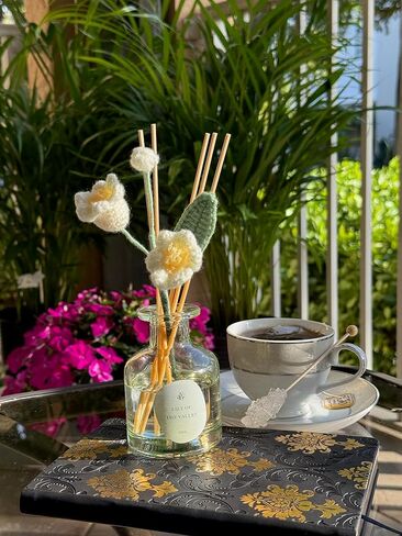 VANGIE Lily of The Valley Reed Diffuser for Home | Fresh Floral Scent | Elegant Glass Bottle with Handmade Flower | Long-Lasting, Vegan | Bedroom & Living Spaces in Saudi Arabia