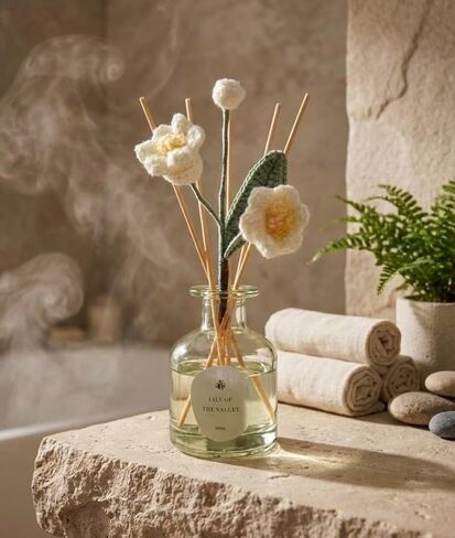 VANGIE Lily of The Valley Reed Diffuser for Home | Fresh Floral Scent | Elegant Glass Bottle with Handmade Flower | Long-Lasting, Vegan | Bedroom & Living Spaces in Saudi Arabia