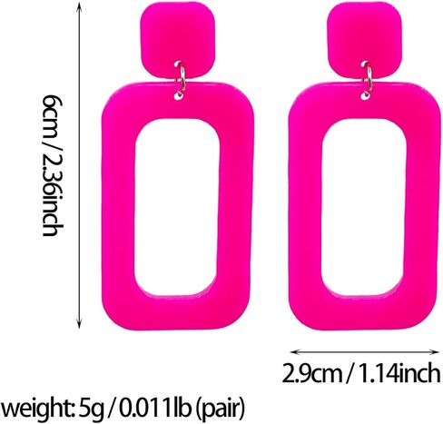 Retro Acrylic Geometric Simple Square Hollow Statement Neon Drop Earring for Women Party Costume 80s Accessory in Saudi Arabia