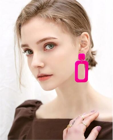 Retro Acrylic Geometric Simple Square Hollow Statement Neon Drop Earring for Women Party Costume 80s Accessory in Saudi Arabia
