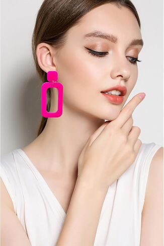 Retro Acrylic Geometric Simple Square Hollow Statement Neon Drop Earring for Women Party Costume 80s Accessory in Saudi Arabia
