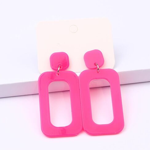 Retro Acrylic Geometric Simple Square Hollow Statement Neon Drop Earring for Women Party Costume 80s Accessory in Saudi Arabia