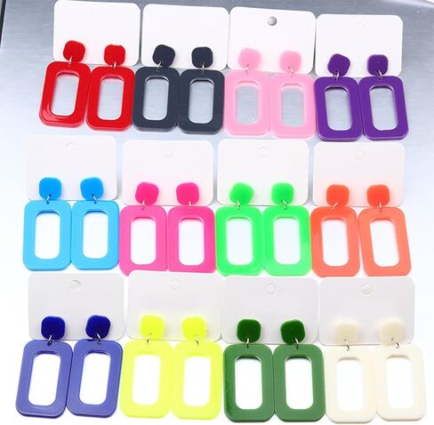 Retro Acrylic Geometric Simple Square Hollow Statement Neon Drop Earring for Women Party Costume 80s Accessory in Saudi Arabia