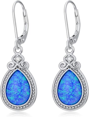 Blue Opal Earrings for Women 925 Sterling Silver Dainty Bule Opal with Diamonds Dangle Earrings Birthday Christmas Jewelry Gift for Wife Her in Kuwait