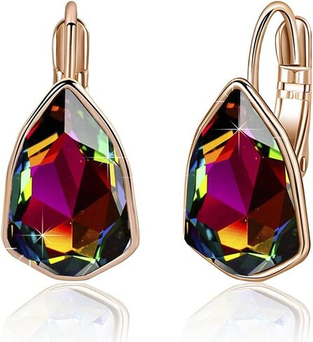 Austrian Crystal Triangle Leverback Drop Earrings for Women 14K Rose Gold Plated Hypoallergenic Jewelry in Saudi Arabia