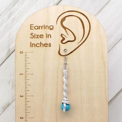 Pillar of Salt Studio Handcrafted Earrings in Silver-tone Aluminum and Stainless Steel with Wooden Beads (Turquoise Blue, 2" drop) in Kuwait