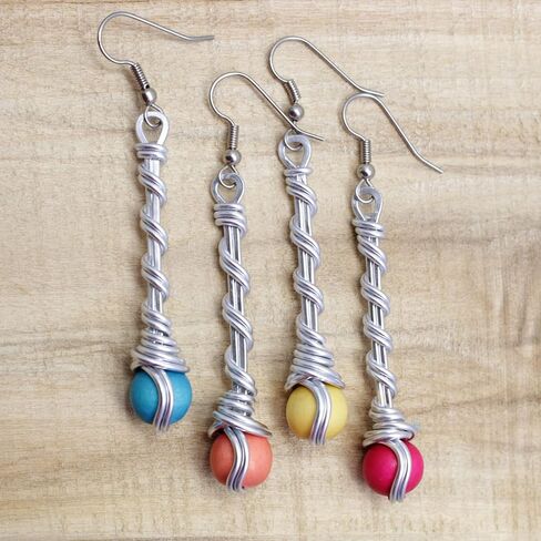 Pillar of Salt Studio Handcrafted Earrings in Silver-tone Aluminum and Stainless Steel with Wooden Beads (Turquoise Blue, 2" drop) in Kuwait