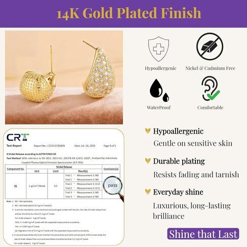 Drop [SIGNEALA] أقراط على شكل دمعة مطلية بالذهب عيار 14 قيراط للنساء - مجوهرات زركونيا مكعبة مكتنزة، صندوق هدايا مضاد للحساسية متدلي ومسمار in Saudi Arabia