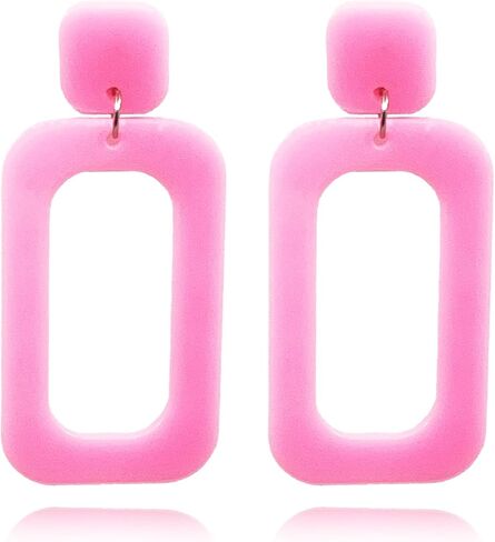 Retro Acrylic Geometric Simple Square Hollow Statement Neon Drop Earring for Women Party Costume 80s Accessory in Saudi Arabia