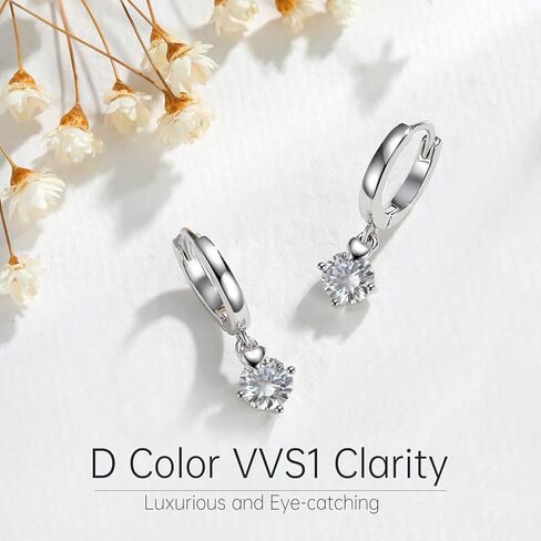 Moissanite Earrings, 925 Sterling Silver Drop Dangle Earrings for Women, Hypoallergenic Moissanite Jewelry for Sensitive Ear, D Color VVS1, Diamond Birthday Anniversary Bridal Wedding Gift, 0.5ct*2 in Saudi Arabia