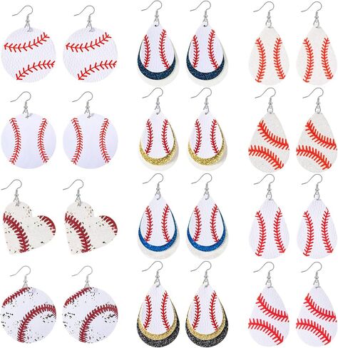 12 Pairs Baseball Earrings for Women Leather Softball Earrings Geometric Glitter Layered Dangle Sports Ball Jewelry Sports Fans Gifts in Saudi Arabia