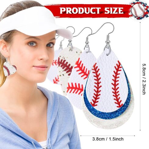 12 Pairs Baseball Earrings for Women Leather Softball Earrings Geometric Glitter Layered Dangle Sports Ball Jewelry Sports Fans Gifts in Saudi Arabia