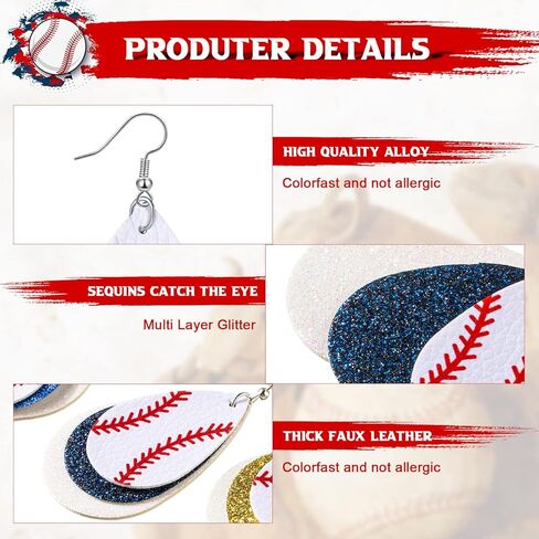 12 Pairs Baseball Earrings for Women Leather Softball Earrings Geometric Glitter Layered Dangle Sports Ball Jewelry Sports Fans Gifts in Saudi Arabia