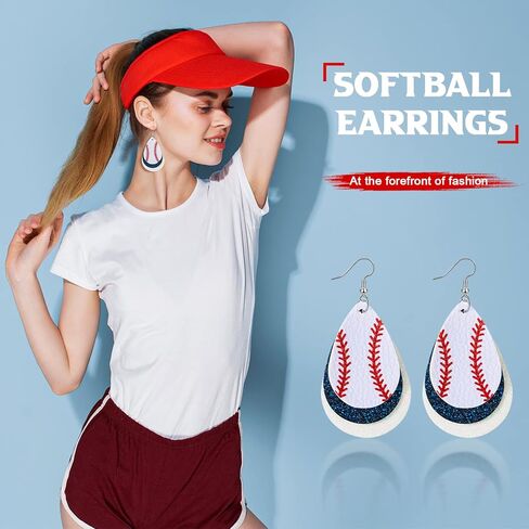 12 Pairs Baseball Earrings for Women Leather Softball Earrings Geometric Glitter Layered Dangle Sports Ball Jewelry Sports Fans Gifts in Saudi Arabia