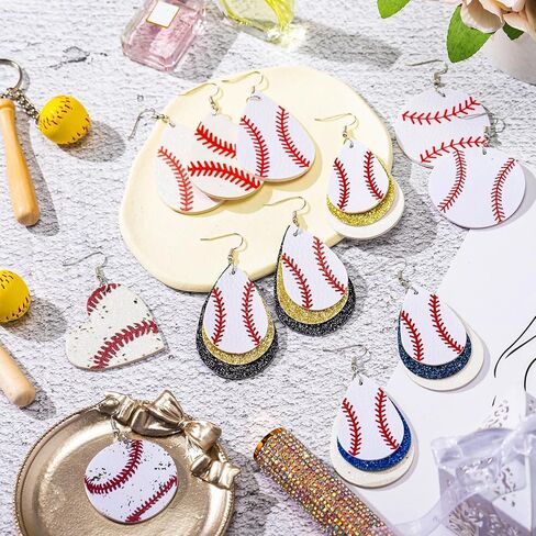 12 Pairs Baseball Earrings for Women Leather Softball Earrings Geometric Glitter Layered Dangle Sports Ball Jewelry Sports Fans Gifts in Saudi Arabia