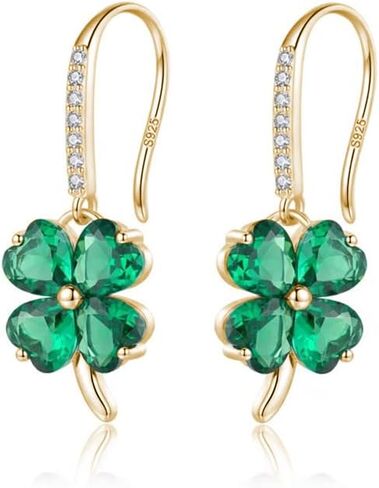 Reffeer Solid 925 Sterling Silver CZ Clover Leaf Earrings Drops for Women Teens Shamrock Earrings Drops Green St Patrick’s Day in Saudi Arabia