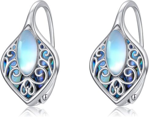 Moonstone Abalone Shell Earrings 925 Sterling Silver Dragonfly/Hummingbird/Butterfly/Lotus/Filigree Hoop Leverback Earrings Jewelry Gifts for Women in Kuwait
