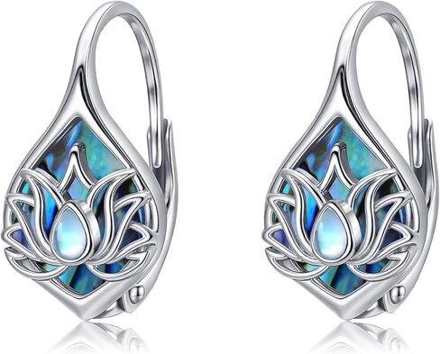 Moonstone أذن البحر شل أقراط 925 الفضة الاسترليني اليعسوب / الطائر الطنان / الفراشة / اللوتس / تخريمية هوب Leverback أقراط مجوهرات هدايا للنساء in Kuwait