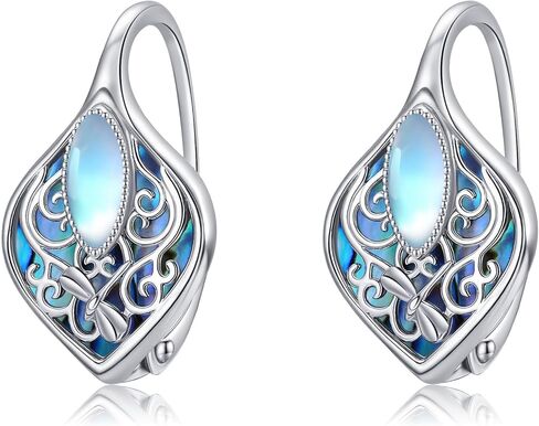 Moonstone أذن البحر شل أقراط 925 الفضة الاسترليني اليعسوب / الطائر الطنان / الفراشة / اللوتس / تخريمية هوب Leverback أقراط مجوهرات هدايا للنساء in Kuwait