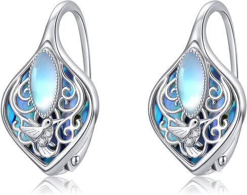 Moonstone أذن البحر شل أقراط 925 الفضة الاسترليني اليعسوب / الطائر الطنان / الفراشة / اللوتس / تخريمية هوب Leverback أقراط مجوهرات هدايا للنساء in Kuwait