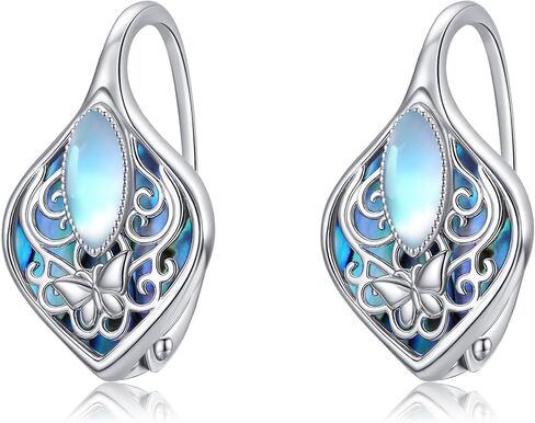 Moonstone أذن البحر شل أقراط 925 الفضة الاسترليني اليعسوب / الطائر الطنان / الفراشة / اللوتس / تخريمية هوب Leverback أقراط مجوهرات هدايا للنساء in Kuwait