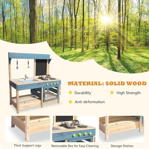 Mud Kitchen Playset ، مطبخ لعبة خشبية في الهواء الطلق مجموعة المطبخ للأولاد والبنات ، وملحقات المطبخ وحوض الحديقة مع صنبور ، بلاك ، وعاء لأدوات الطهي (Black1) in Kuwait