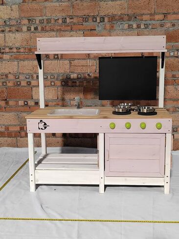 Mud Kitchen Playset ، مطبخ لعبة خشبية في الهواء الطلق مجموعة المطبخ للأولاد والبنات ، وملحقات المطبخ وحوض الحديقة مع صنبور ، بلاك ، وعاء لأدوات الطهي (Black1) in Kuwait