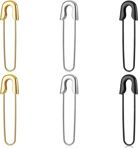 3 أزواج من أقراط دبوس الأمان، أقراط دبوس الأمان باللون الفضي والذهبي والأسود للنساء، مجوهرات ايمو بمشبك ورقي متدلي شخصي بسيط للنساء والرجال in Kuwait