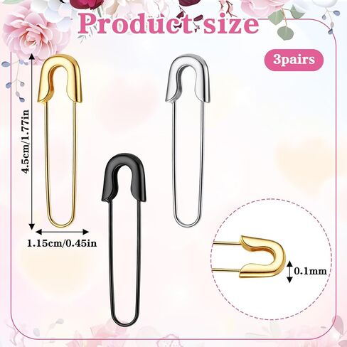 3 أزواج من أقراط دبوس الأمان، أقراط دبوس الأمان باللون الفضي والذهبي والأسود للنساء، مجوهرات ايمو بمشبك ورقي متدلي شخصي بسيط للنساء والرجال in Kuwait