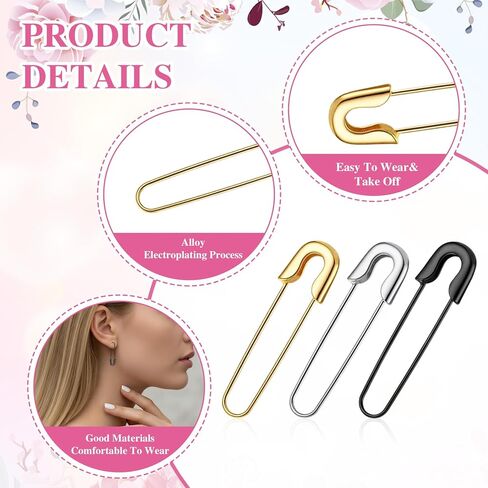 3 أزواج من أقراط دبوس الأمان، أقراط دبوس الأمان باللون الفضي والذهبي والأسود للنساء، مجوهرات ايمو بمشبك ورقي متدلي شخصي بسيط للنساء والرجال in Kuwait