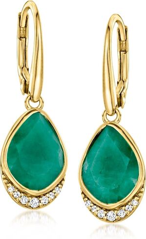 Ross-Simons 5.75 ct. t.w. Emerald and .10 ct. t.w. White Topaz Drop Earrings in 18kt Gold Over Sterling in Saudi Arabia