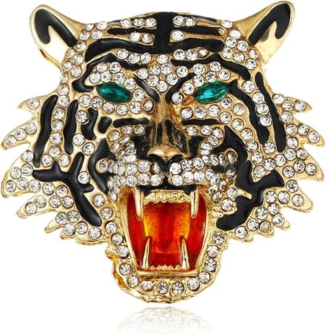 Luxury Crystal Tiger Brooch Pins for Women Men Vintage Gold-Tone Climbing Black Spots Leopard Brooch Fashion Panther Cougar Pin Suit Jackets Coat Animal Jewelry Gift in Saudi Arabia