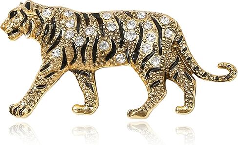 Luxury Crystal Tiger Brooch Pins for Women Men Vintage Gold-Tone Climbing Black Spots Leopard Brooch Fashion Panther Cougar Pin Suit Jackets Coat Animal Jewelry Gift in Saudi Arabia